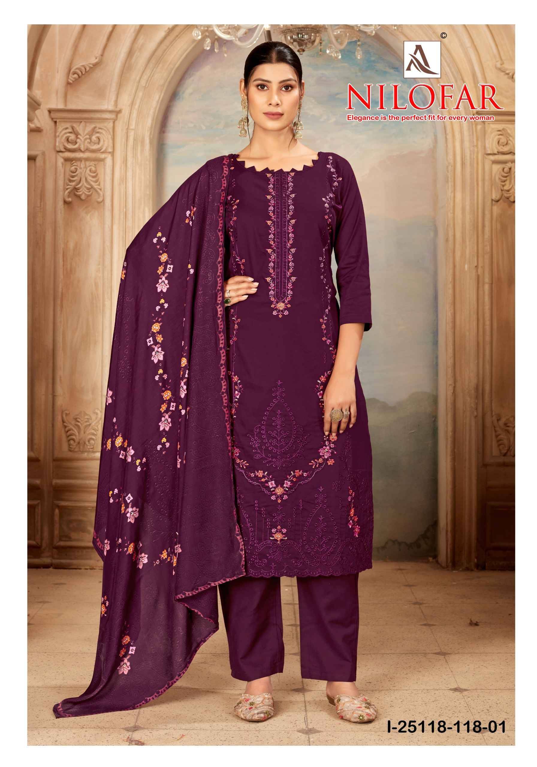 NILOFAR 118 Series By Alok Pakistani Stylish Beautiful Colourful Printed & Embroidered Party Wear & Occasional Wear Pure cotton Dresses At Wholesale Price